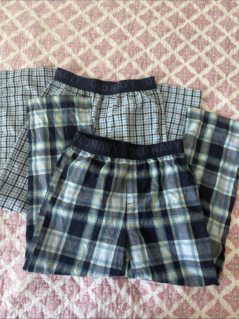 Old Navy Boys Plaid Lightweight Pajama Bottoms - Navy, Light Blue, Green